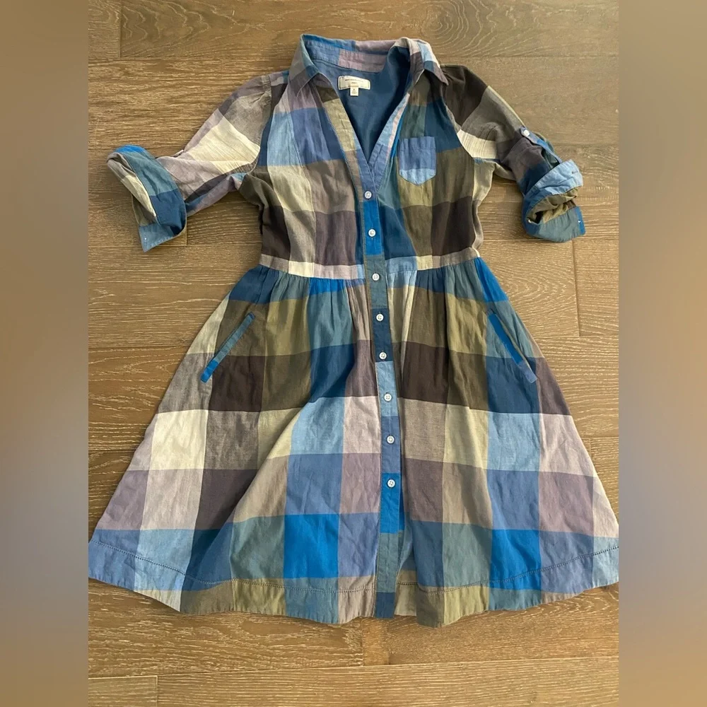 Anthropologie Vintage Retro Moulinette Soeurs Reed Blue Plaid Shirt Dress Pinup - Picture 2 of 8